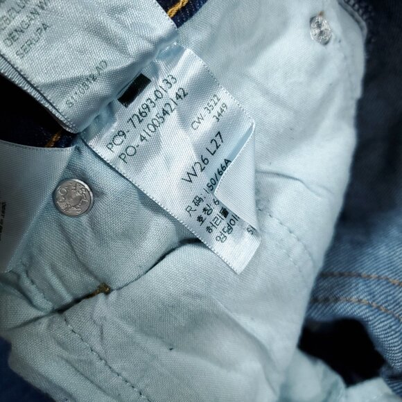 Levi's Ribcage Straight Ankle Stretch Jeans Dark Wash Blue Size 26x27 Ripped - Picture 7 of 9